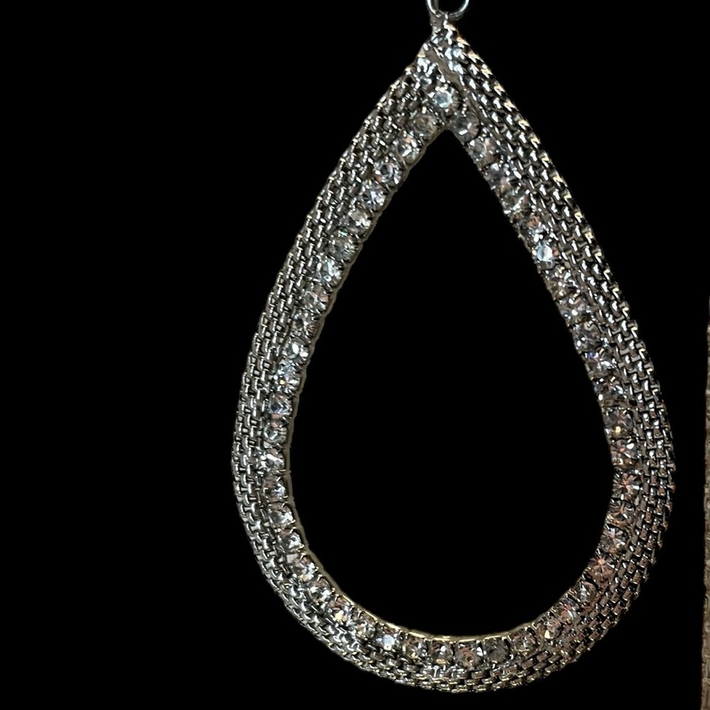 Stunning Silver and Rhinestone Large Teardrop Earrings ~ Pre-loved - Picture 2 of 2